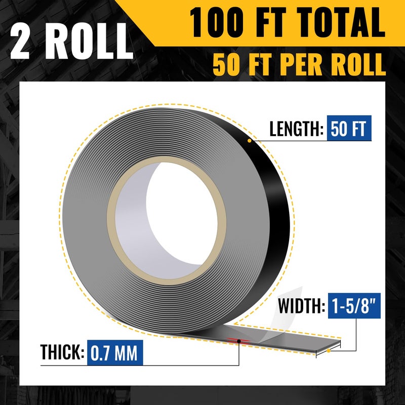 VIVIDA Butyl Joist Tape for Decking 1-5/8" × 50' (2 Roll), Waterproof Deck Joist Butyl Sealant Tape for Wood Beams, Roof - Image 2